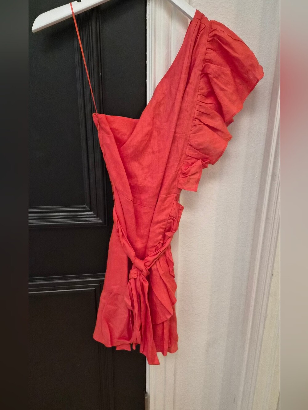 Banana Republic Coral Linen One-Shoulder Ruffle Mini Dress - Size 4 - Picture 8 of 9